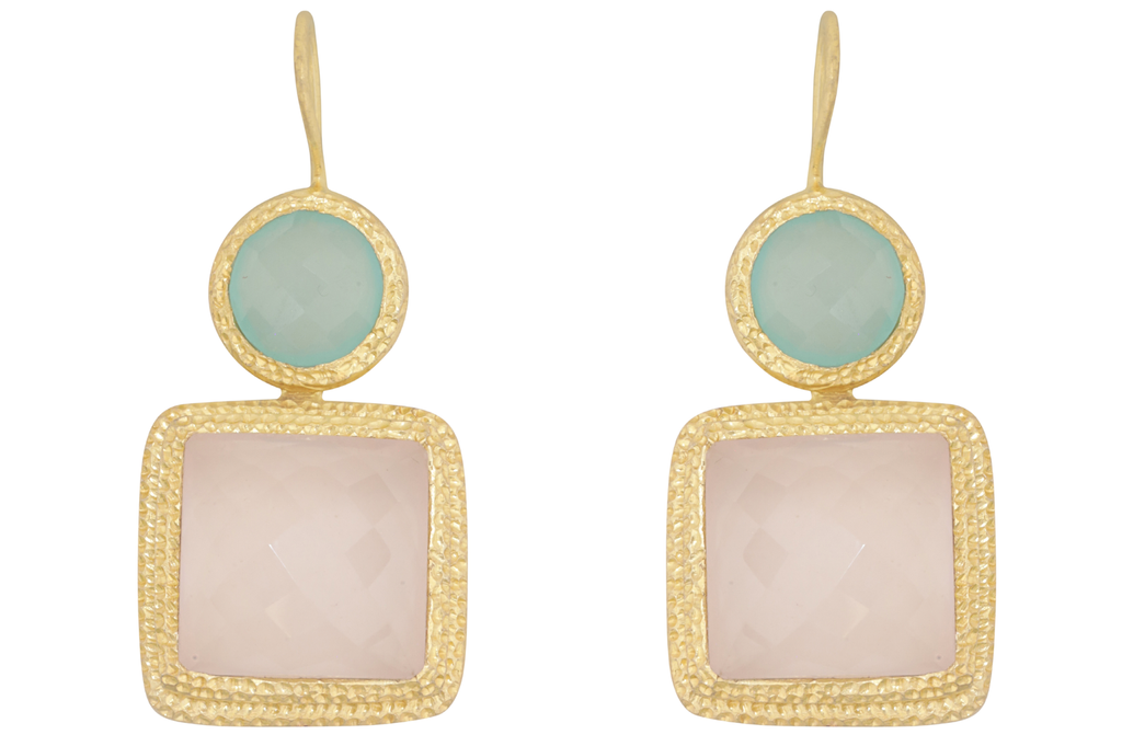 Maharani Chalcedony & Rose Quartz Double Drop Earrings