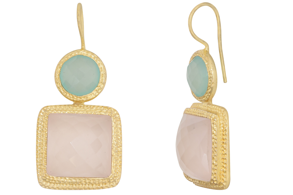 Maharani Chalcedony & Rose Quartz Double Drop Earrings