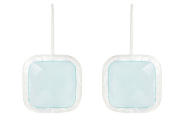Square Chalcedony Silver Earrings