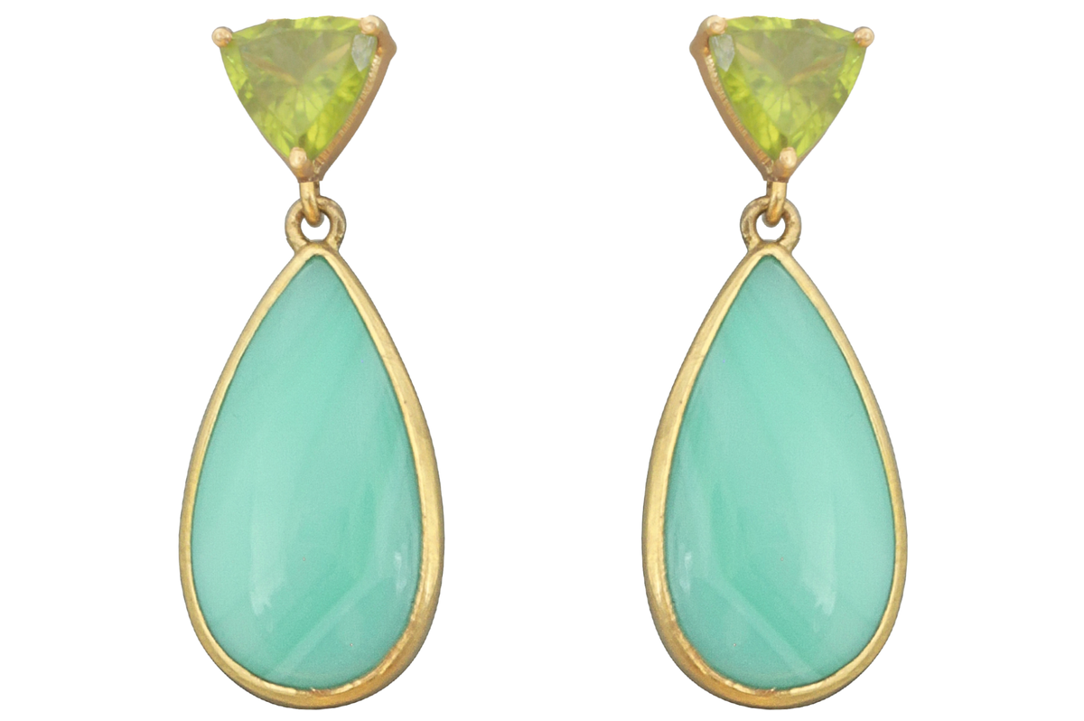 Chrysoprase And Peridot Gemstone Drop Earrings