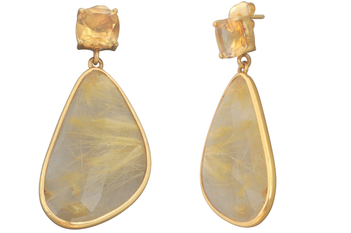 Rutile Quartz And Citrine Drop Earrings