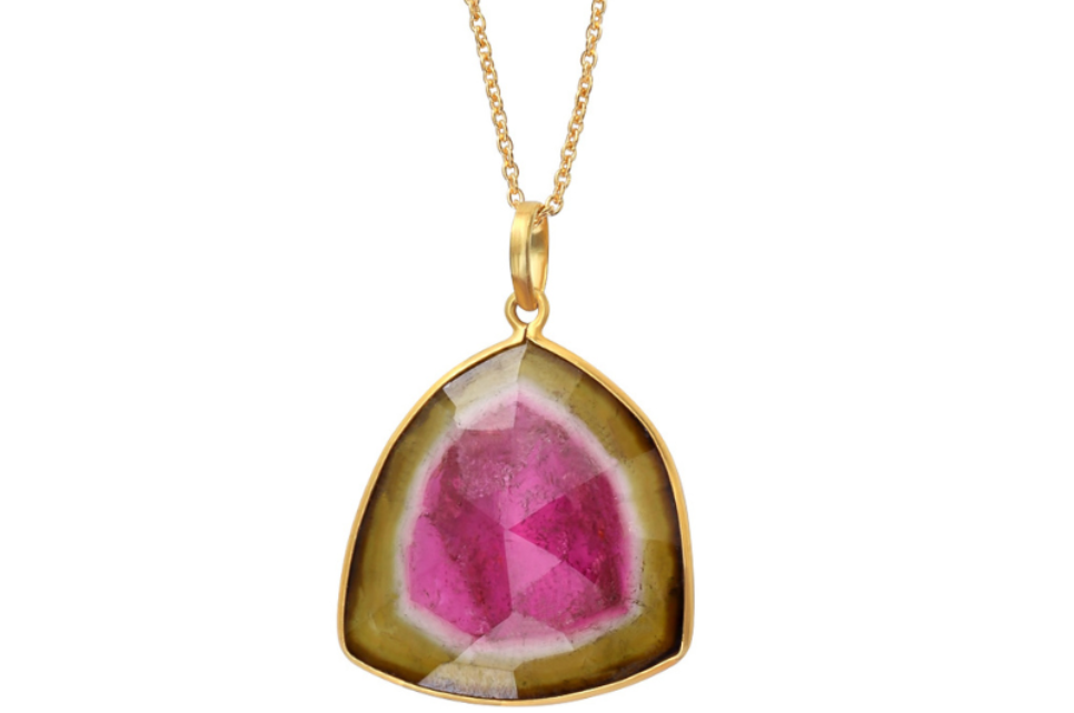 Copacabana Fine Gold & Watermelon Tourmaline Pendant Necklace