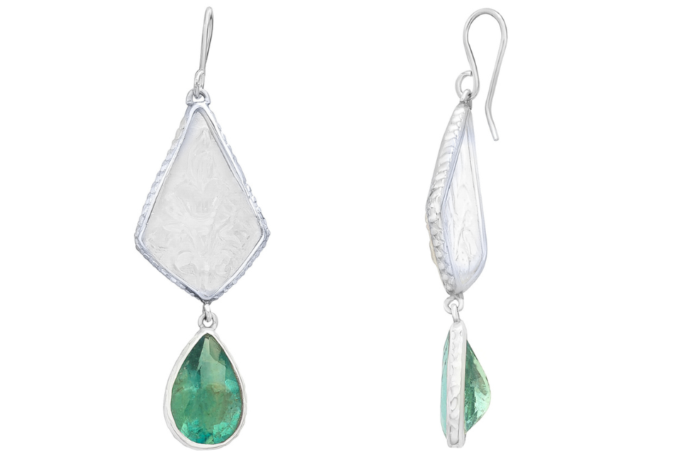 Carved Crystal And Fluorite Double Drop Earrings