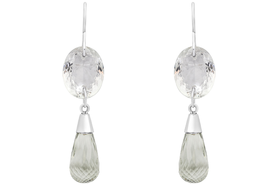 Rock Crystal & Green Amethyst Double Drop Earrings