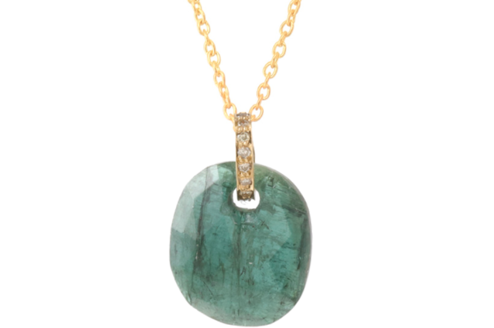 Bahia Dark Green Tourmaline Slice & Diamond Pendant Necklace