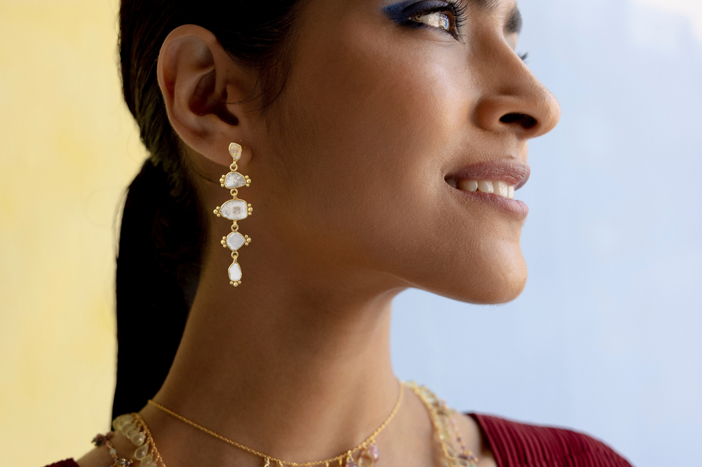 Delhi Diamond Dotted Drop Earrings