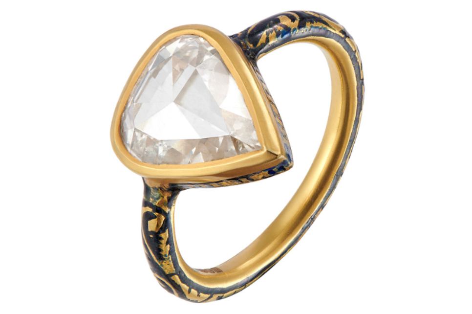 Pear Shaped Diamond & Enamel Fine Gold Ring