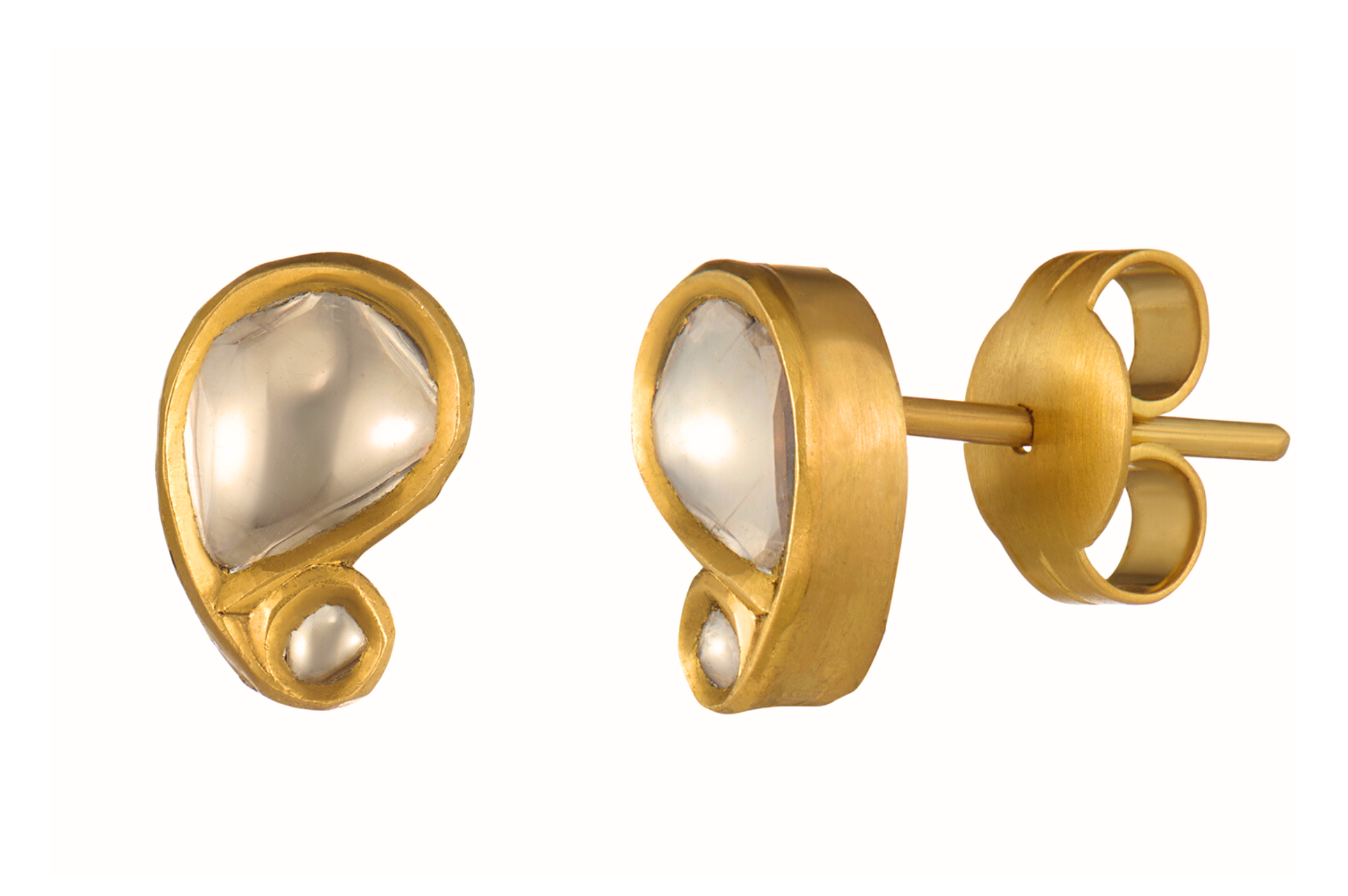 Fine Gold Paisley Polki Diamond Stud Earrings
