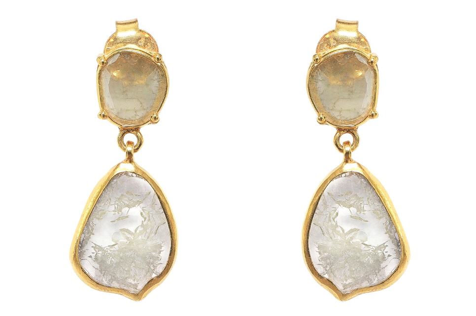 Mughal Diamond Slice Double Drop Earrings