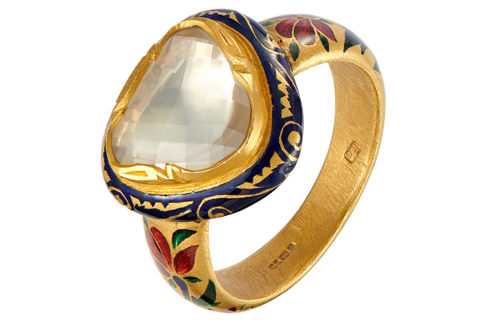 Diamond & Multicolour Enamel Fine Gold Ring