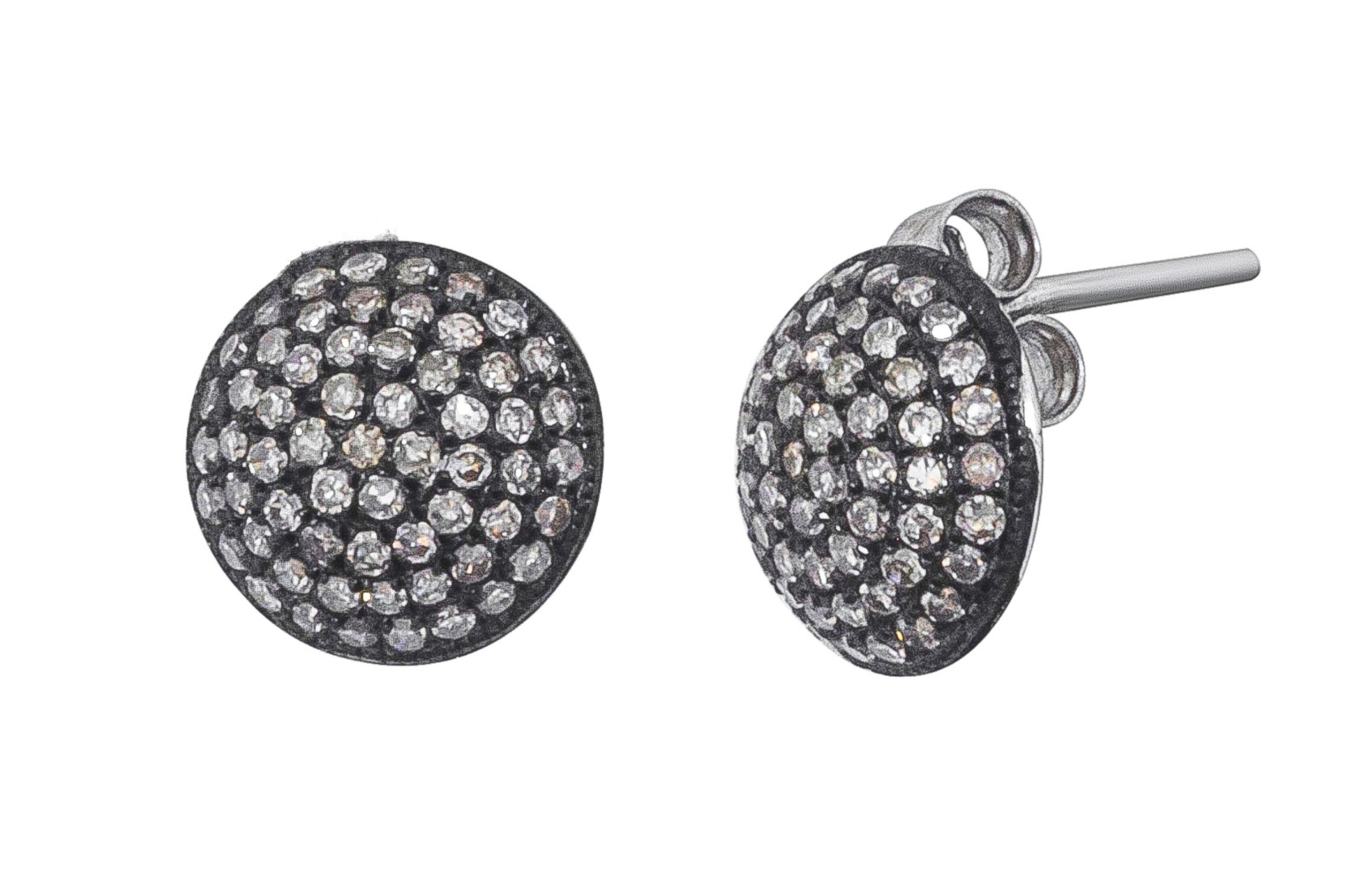 Oxidised Sterling Silver & Diamond Stud Earrings