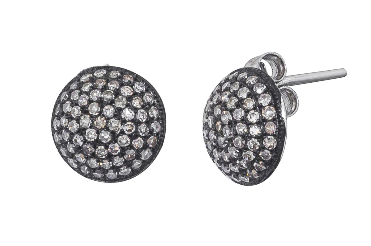 Oxidised Sterling Silver & Diamond Stud Earrings