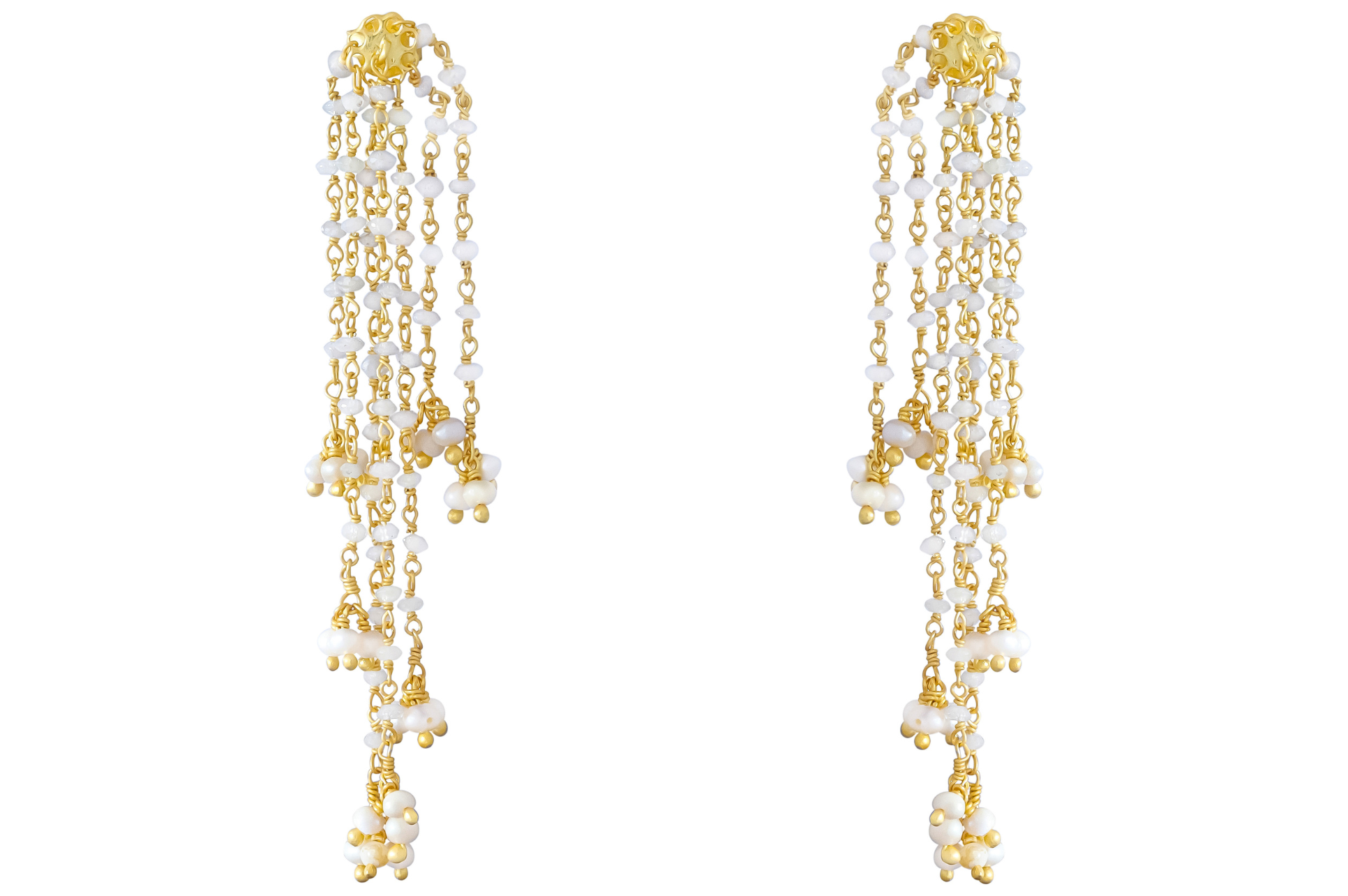 Waterfall Diamond & Pearl Bead Earrings