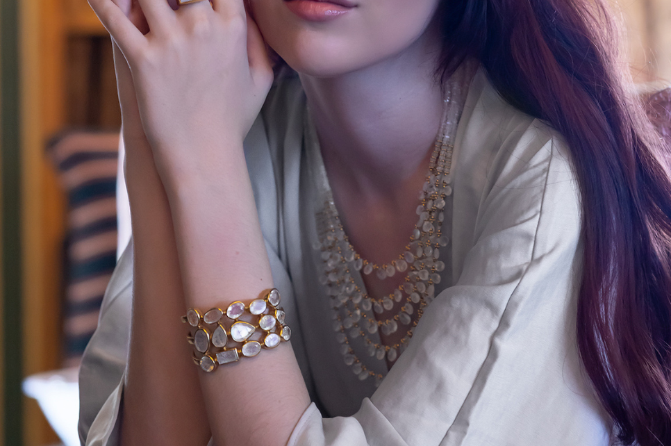 Diva Moonstone 5 Line Beaded Necklace