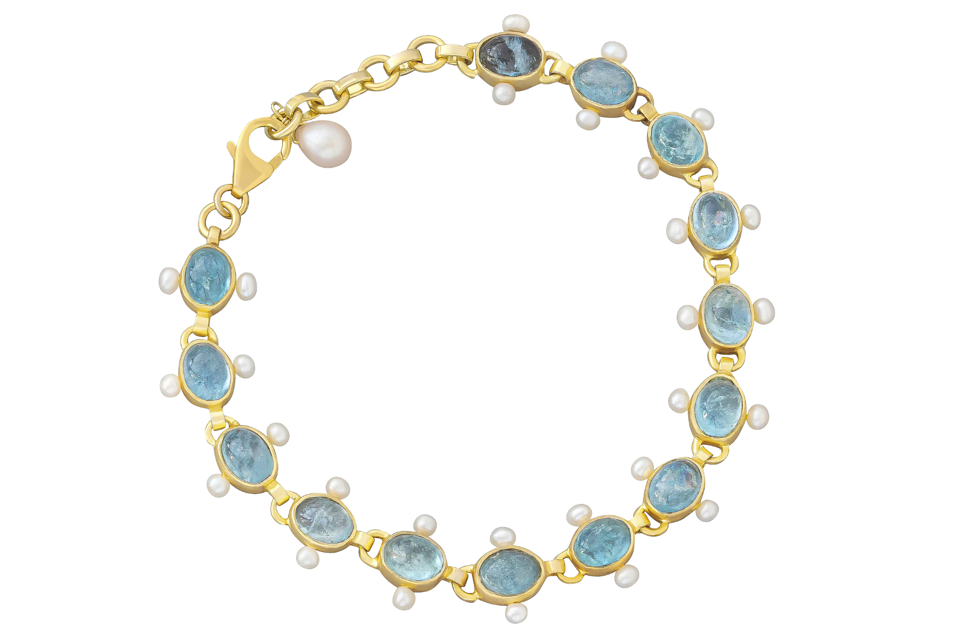 Dotty Aquamarine & Pearl Gemstone Bracelet