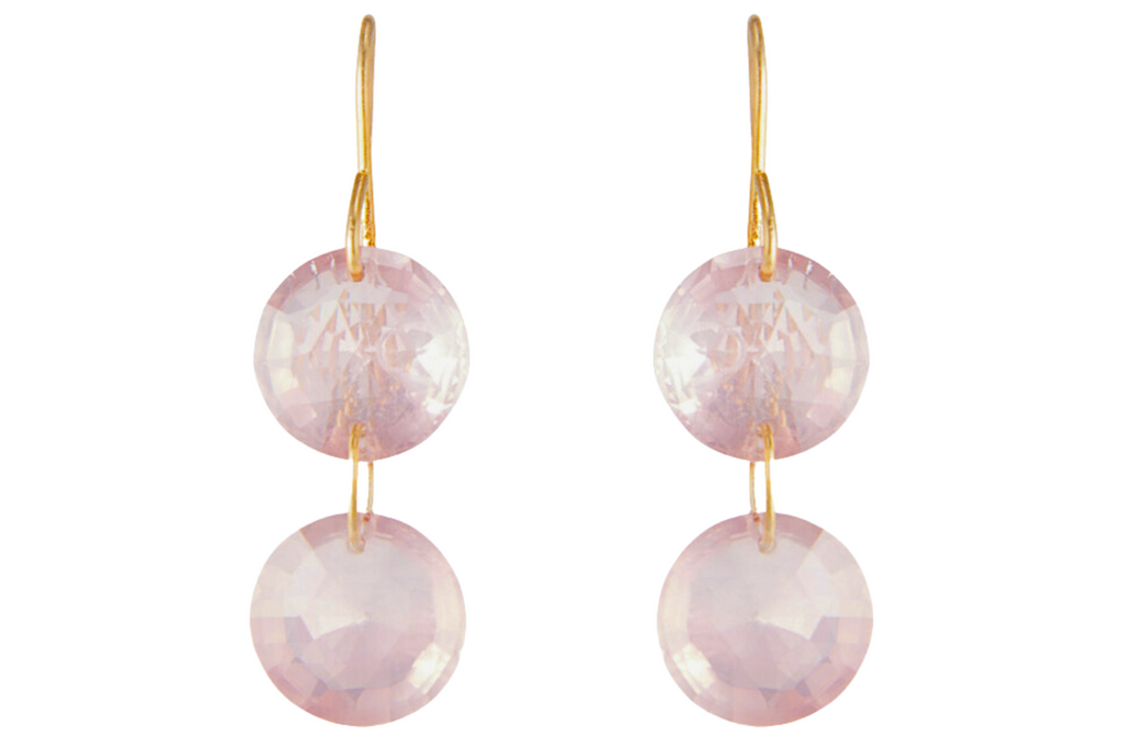 Drilled Rose Quartz Double Drop Earrings