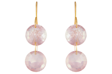Drilled Rose Quartz Double Drop Earrings