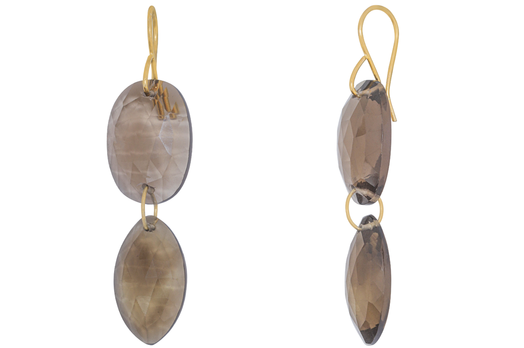 Drilled Smoky Quartz Double Drop Earrings