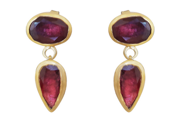 Pink Tourmaline Double Gemstone Drop Earrings