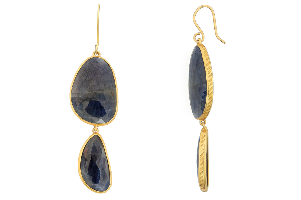 Blue Sapphire Double Slice Earrings 