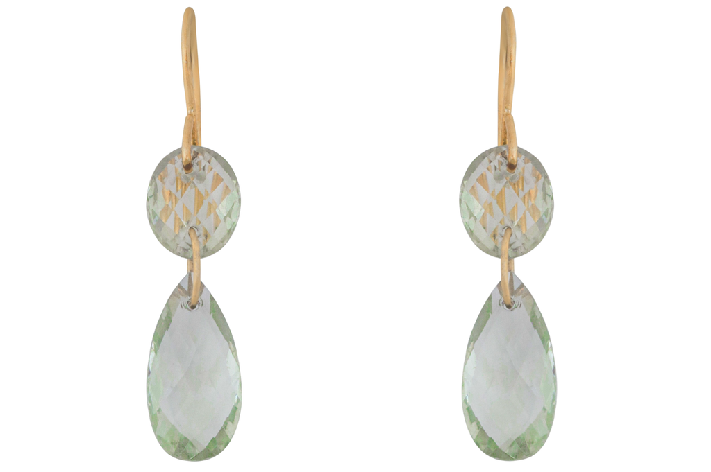Green Amethyst Drilled Double Drop Earrings