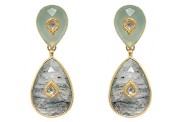 Ellie Chalcedony, Labradorite & Diamond Jadau Earrings