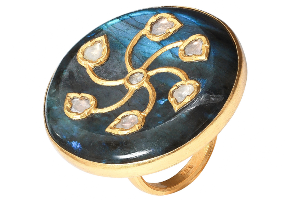 Ellie Round Labradorite & Diamond Jadau Ring