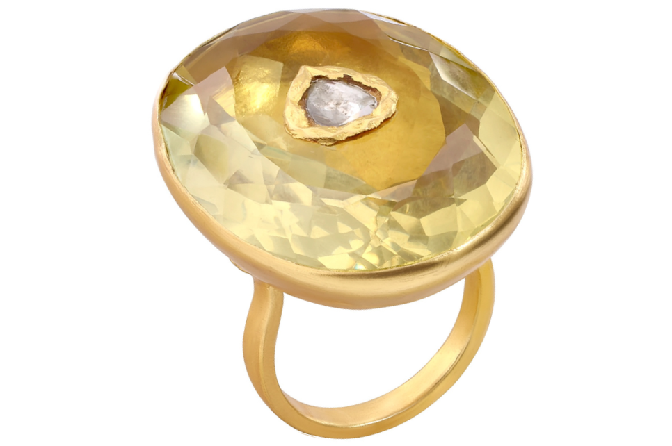 Ellie Jadau Lemon Quartz & Diamond Ring