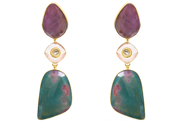 Ellie Sapphire, Rose Quartz & Diamond Jadau Earrings