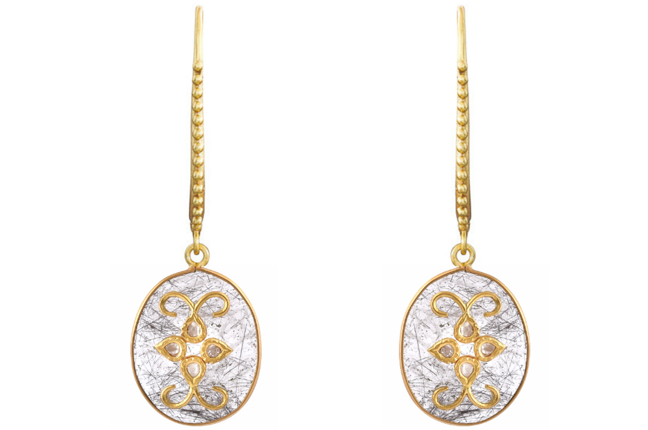 Elodie Rutilated Quartz & Diamond Jadau Earrings