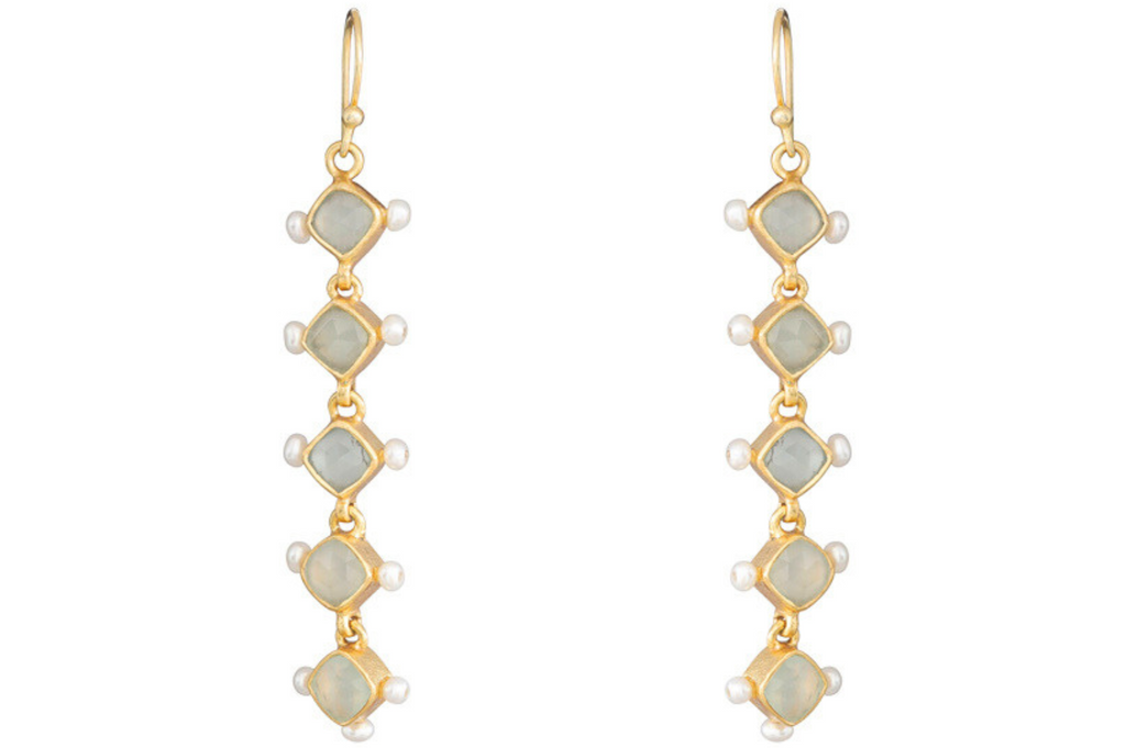 Aquamarine & Pearl Embellished Earrings