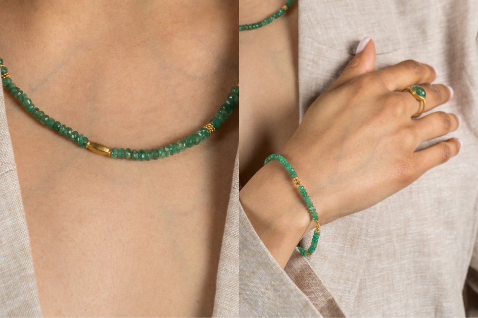 Emerald & Fine Gold Bead Necklace