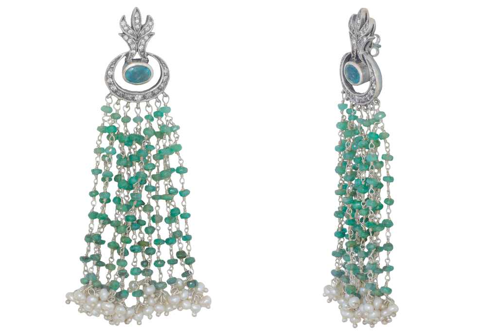 Emerald & Pearl Beaded Statement Earrings