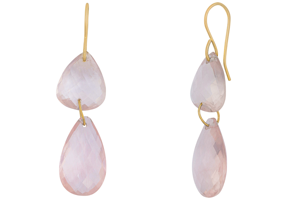 Drilled Rose Quartz Double Drop Earrings