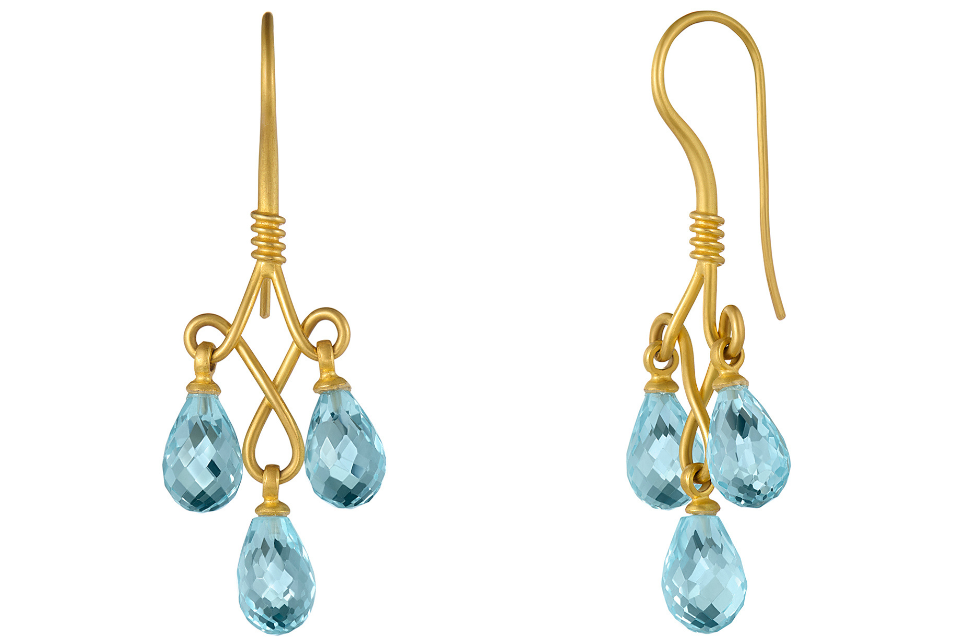 Fine Gold Drop Earrings With Blue Topaz