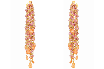 Fine Gold Orange Garnet & Pink Tourmaline Waterfall Earrings