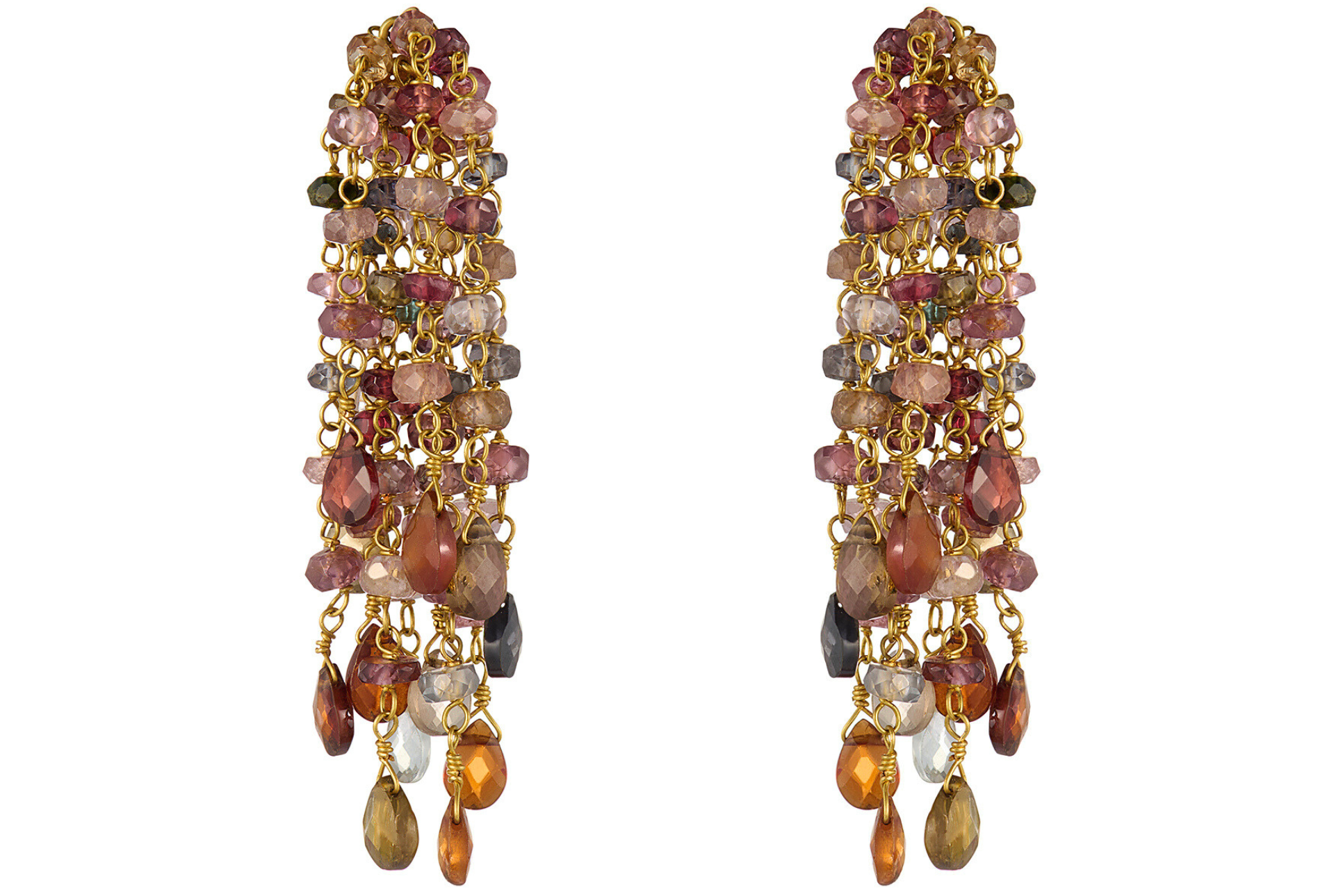 Fine Gold Waterfall Earrings With Multi Coloured Sapphires