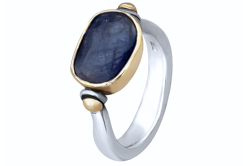 Fine Gold & Silver Sapphire Swivel Ring