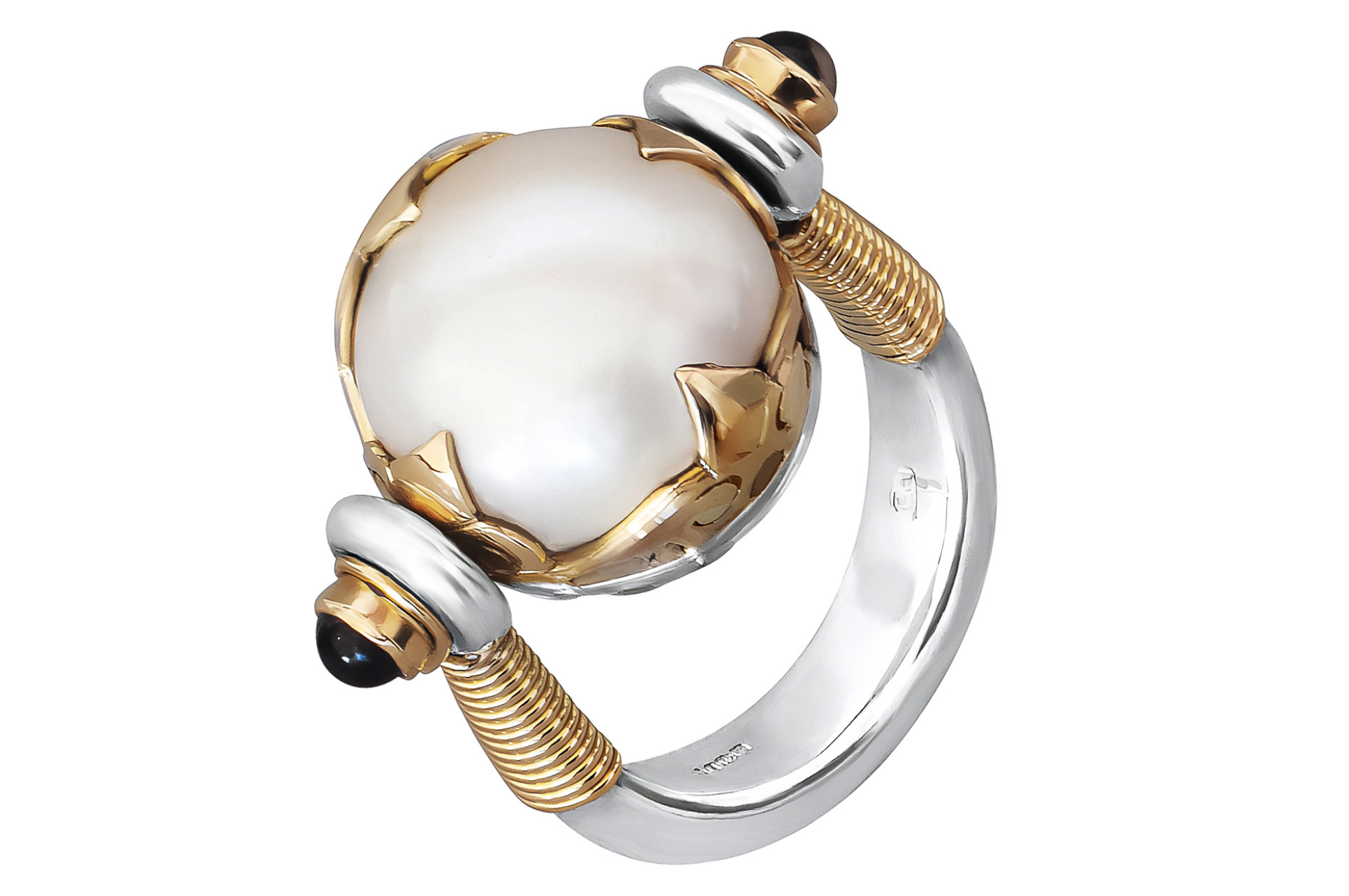 Fine Gold & Silver Pearl Swivel Ring