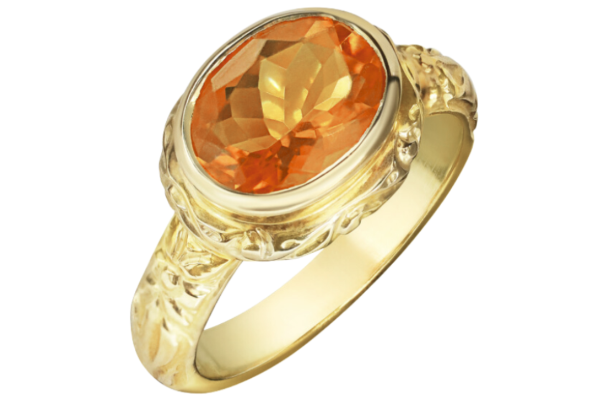 Fire Opal & Carved Setting Ring