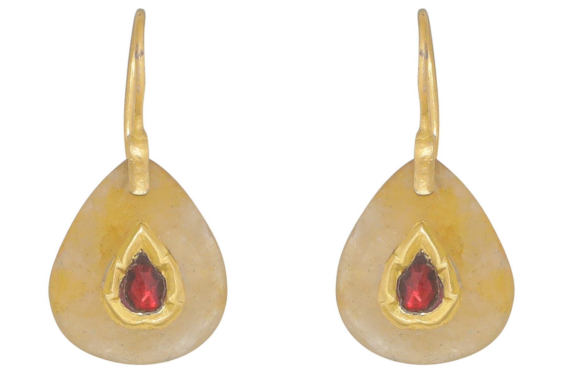 Jadau Golden Rutile Quartz & Garnet Earrings