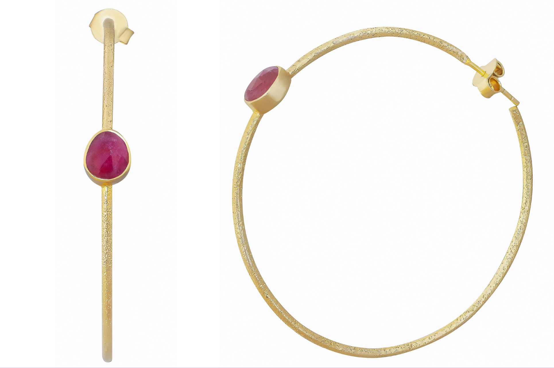 Gold & Ruby Set Hoop Earrings