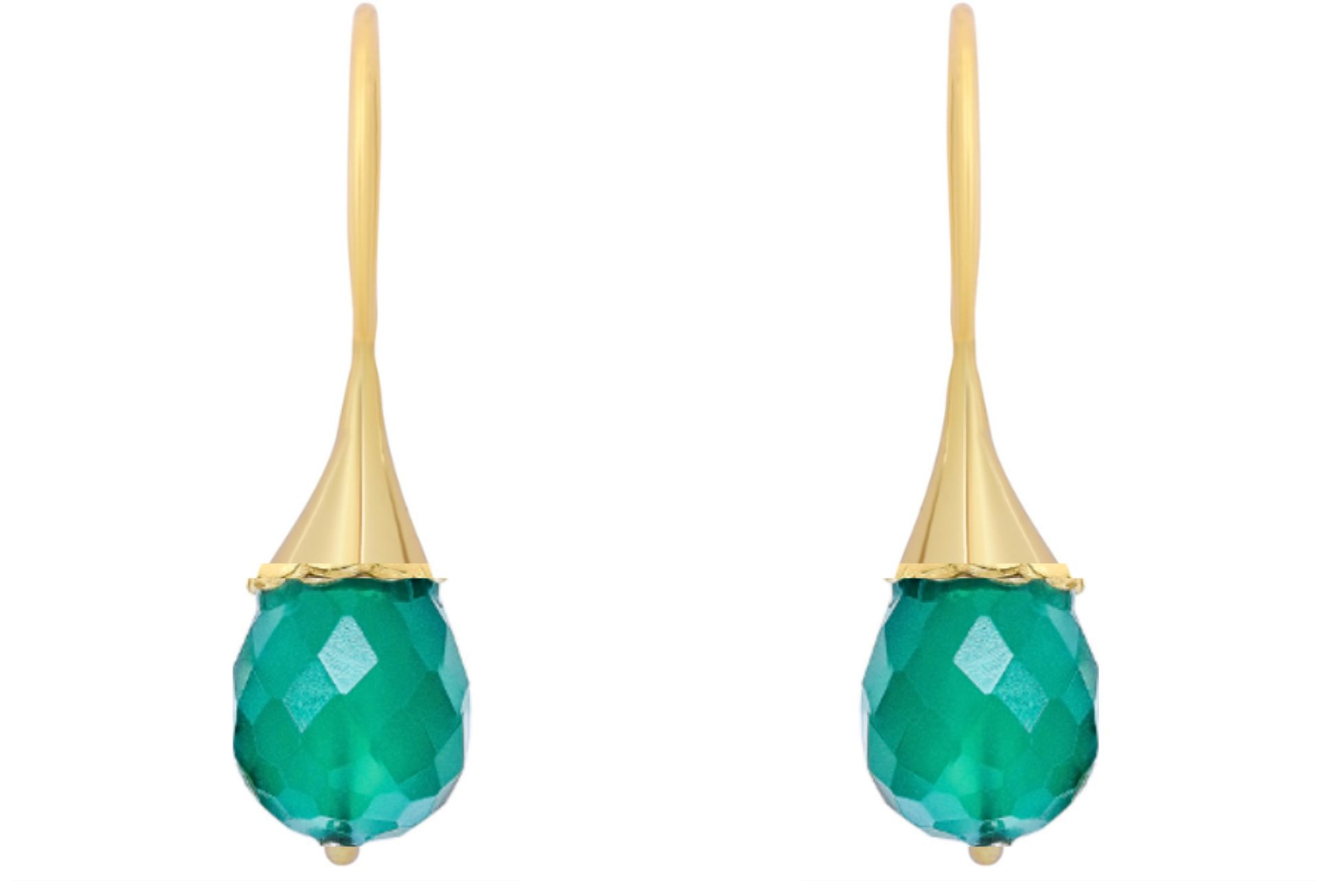 Flower Bud Green Onyx Drop Earrings