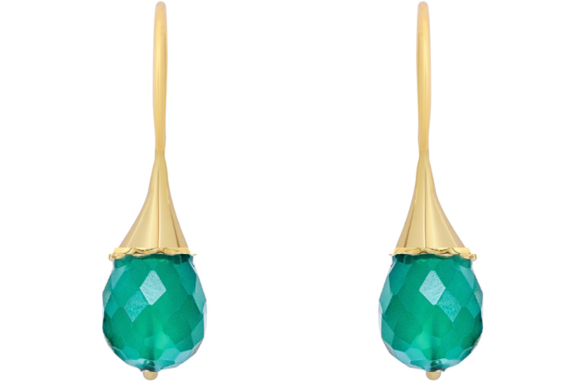 Flower Bud Green Onyx Drop Earrings