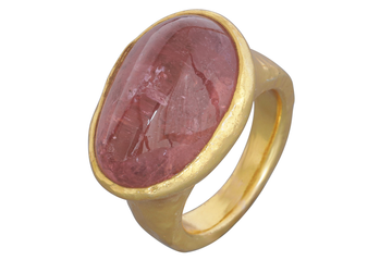 India Pink Tourmaline Cabochon Ring