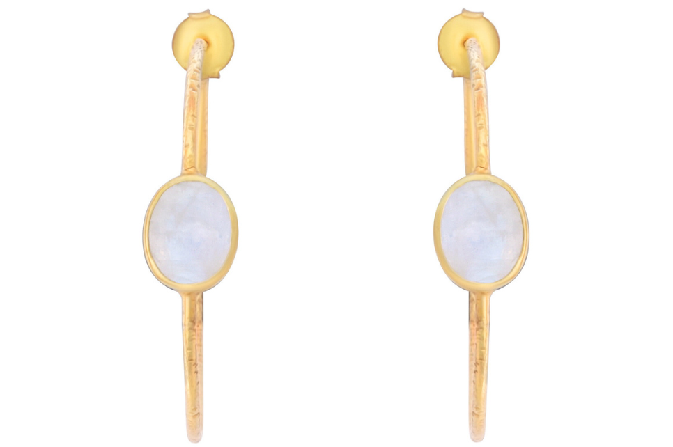 Gold & Moonstone Set Hoop Earrings