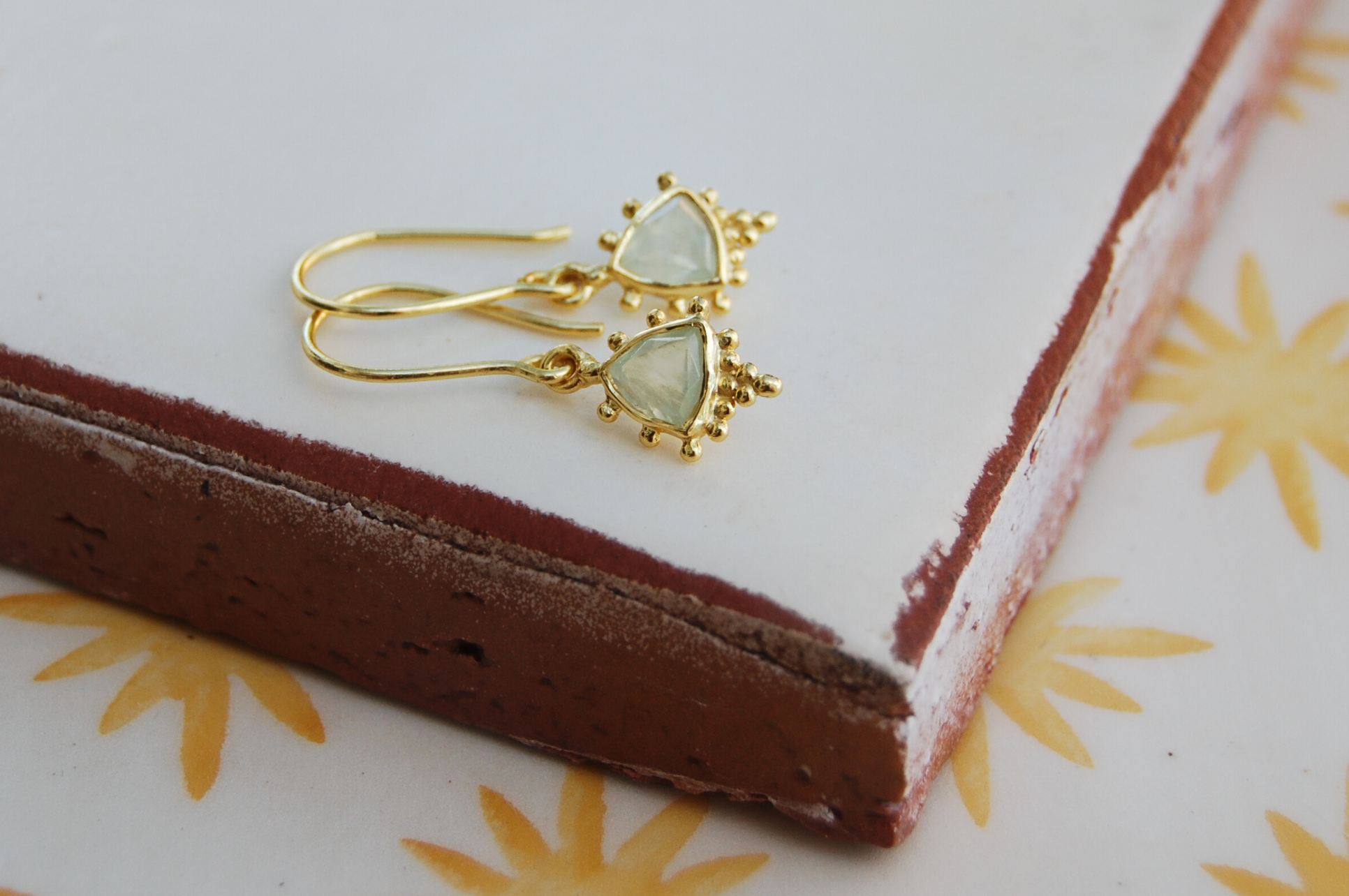 Orissa Prehnite Dotted Drop Earrings