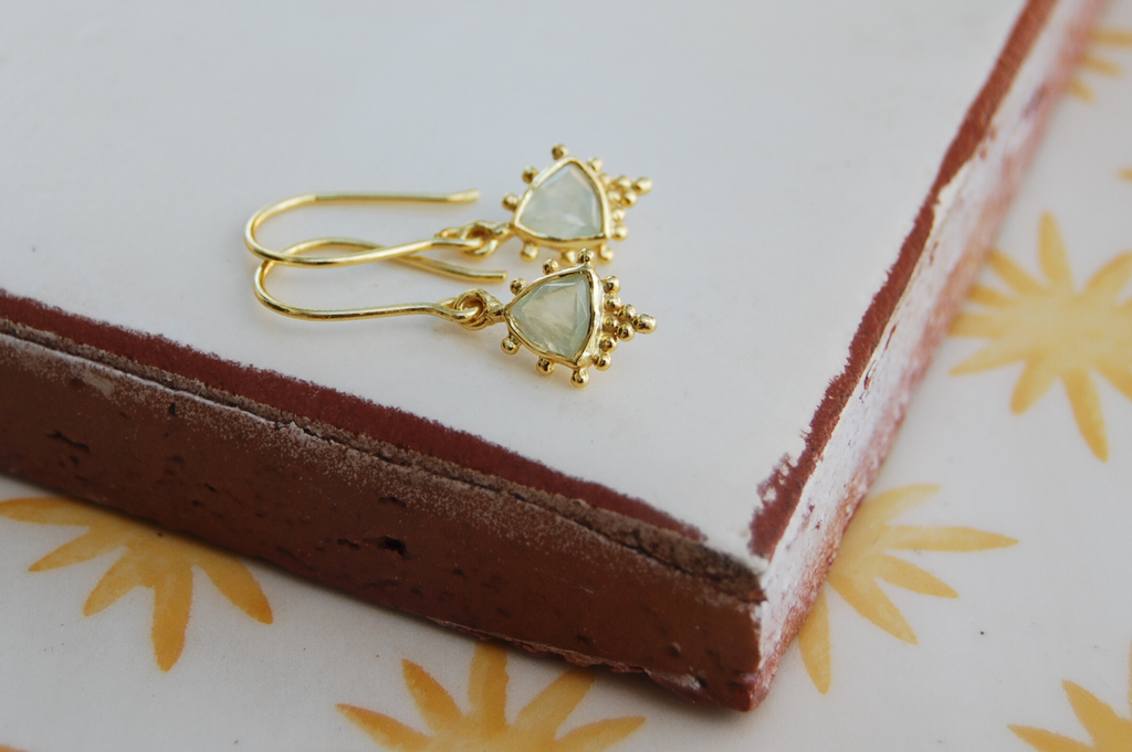Orissa Prehnite Dotted Drop Earrings