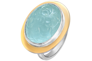 Silver & Fine Gold Carved Aquamarine Ring