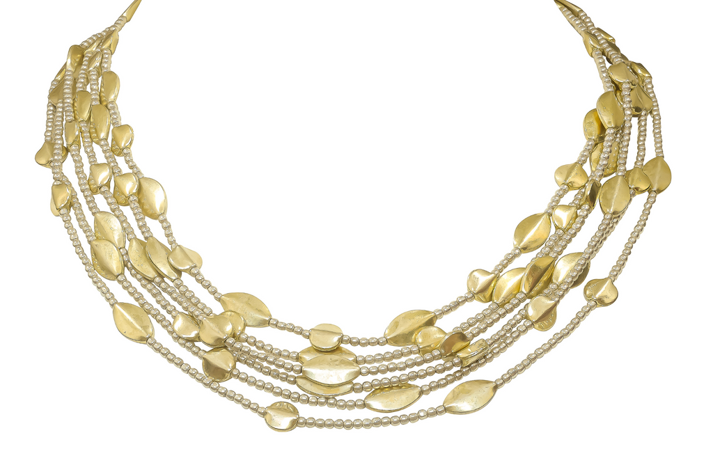 Multi Strand Silver & Gold Bead Necklace